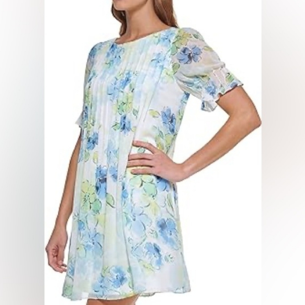 DKNY Blue and Green Floral Mini Dress